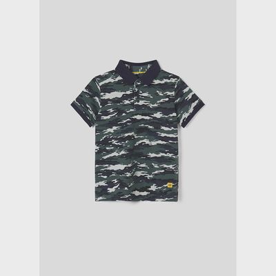 POLO TOP NAVY & KHAKI PRINT SHORT SLEEVE / 6106