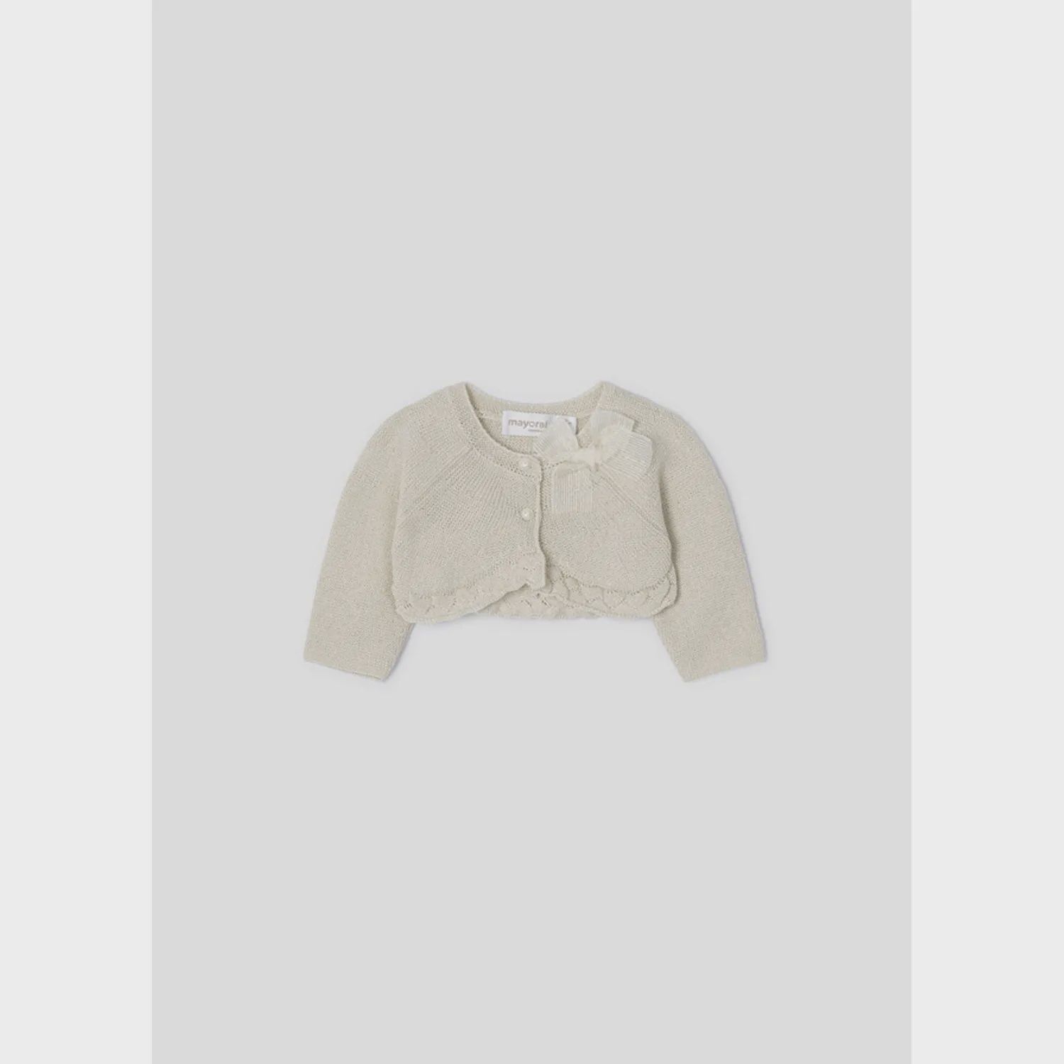 BOLERO CARDIGAN CHAMPAGNE BOW TRIM SHIMMER / 3349
