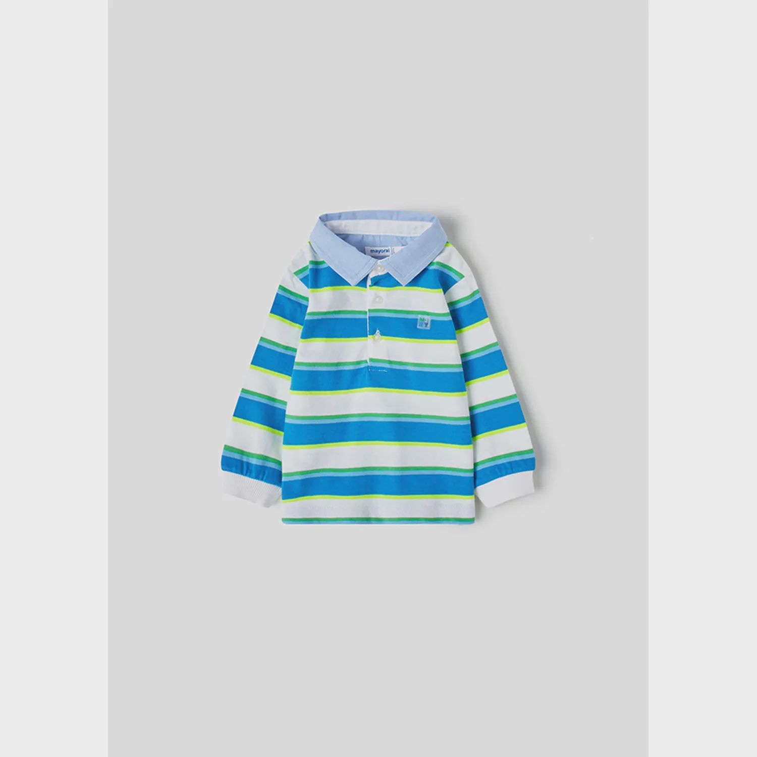POLO TOP WHITE & BLUE STRIPE CHAMBRAY COLLAR SHORT SLEEVE / 1111