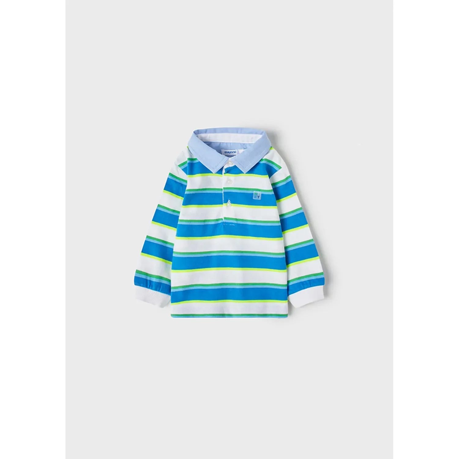 POLO TOP WHITE & BLUE STRIPE CHAMBRAY COLLAR SHORT SLEEVE / 1111