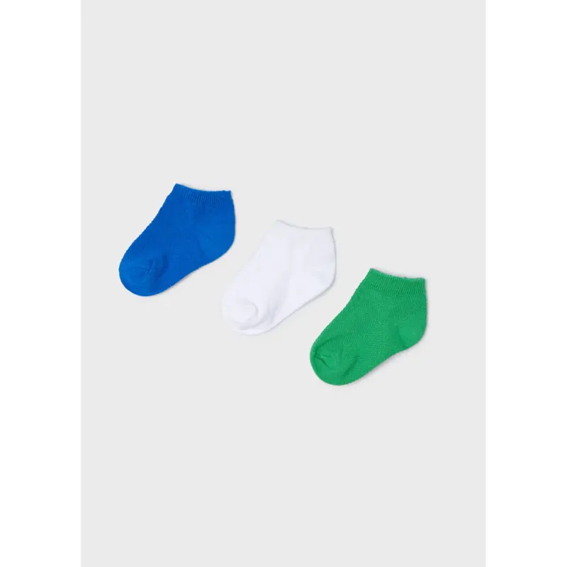 3 PC SHORT SOCK SET WHITE GREEN BLUE / 10172