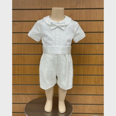 ROMPER SHORT CREAM IMITATION CUMBERBAND SATIN & LINEN / A226215