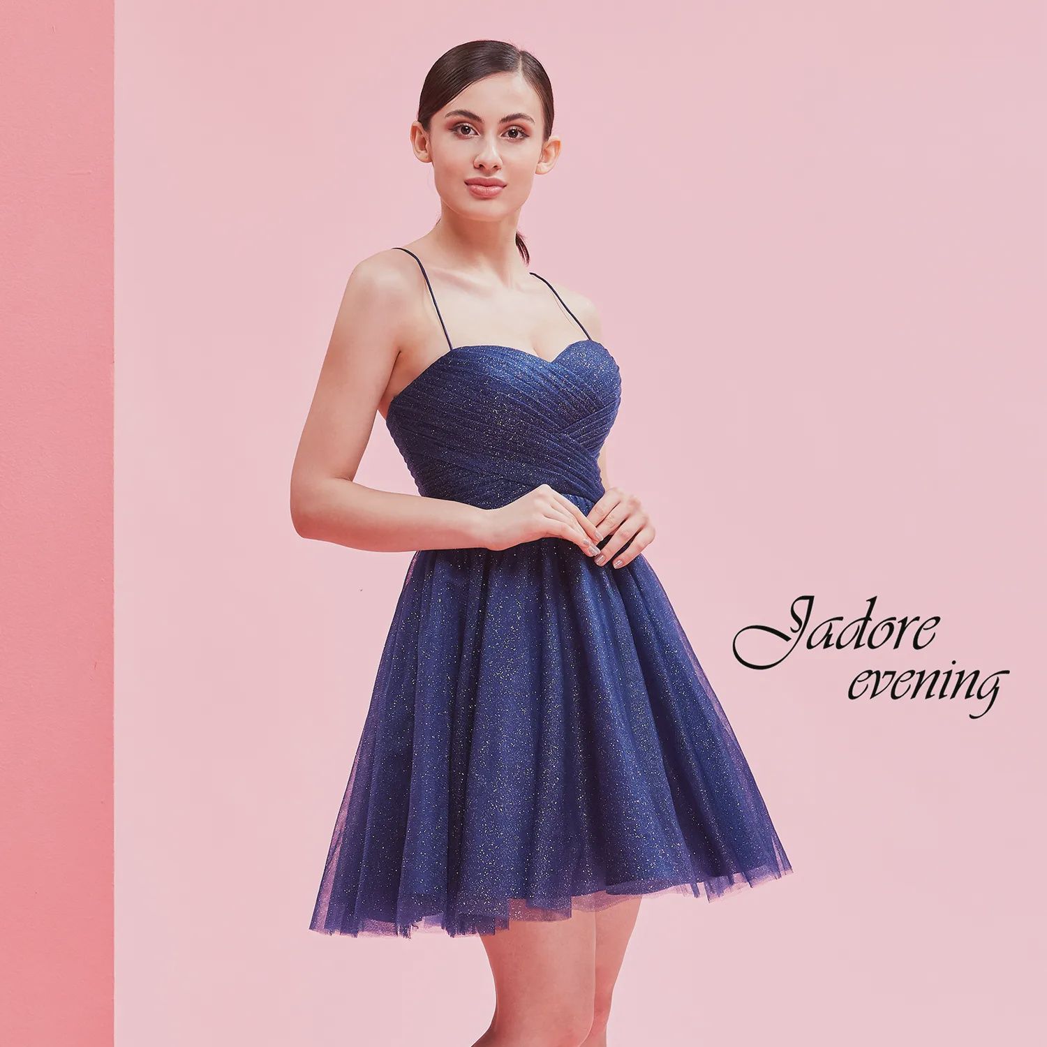 DRESS NAVY SPARKLE TULLE&SPARKLE TULLE PLEATED BODICE WOMEN'S SIZE / J16075