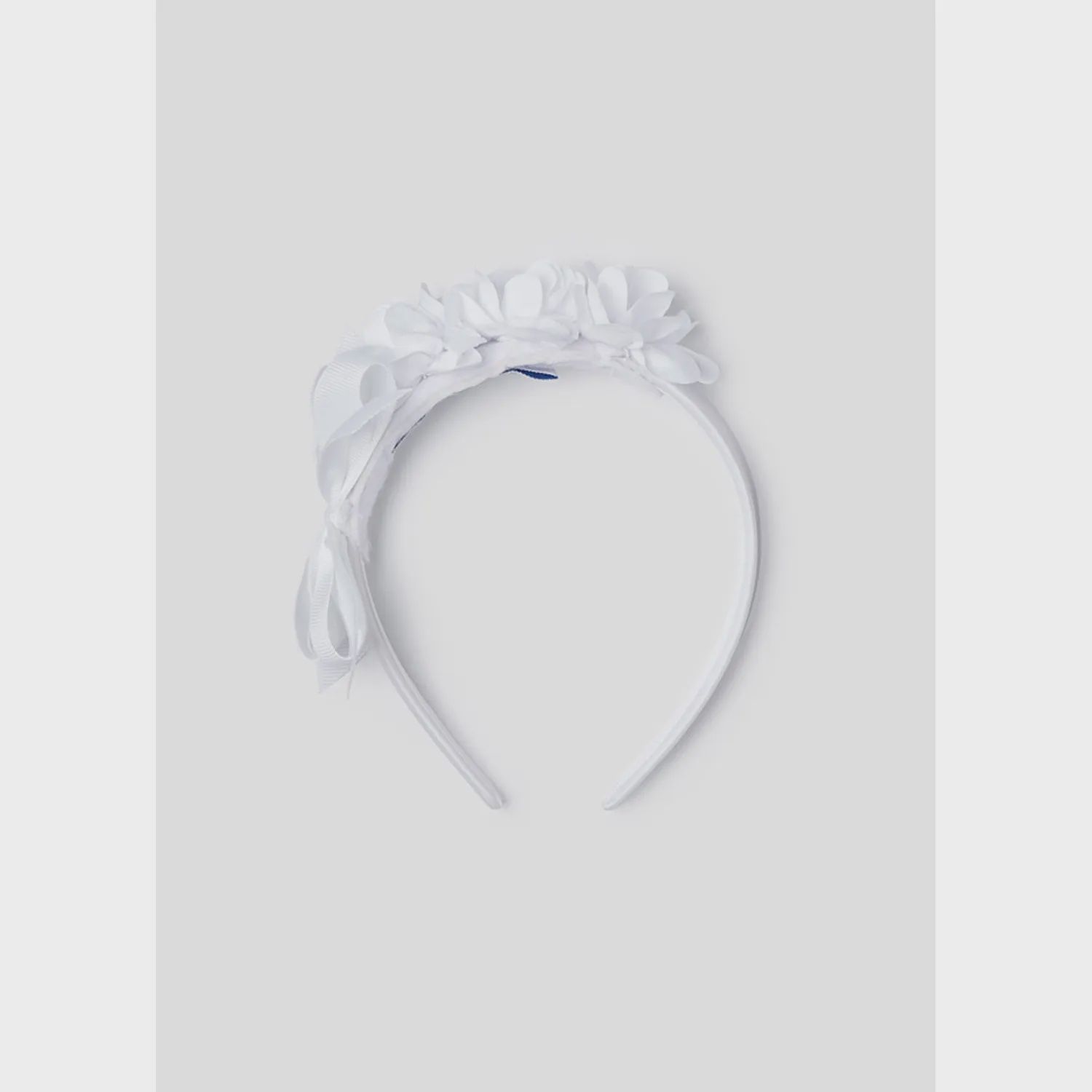 HEADBAND WHITE FLOWER & BOW TRIM BABY / 10193