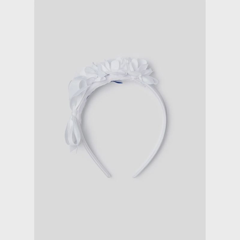 HEADBAND WHITE FLOWER & BOW TRIM BABY / 10193