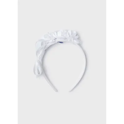 HEADBAND WHITE FLOWER & BOW TRIM BABY / 10193