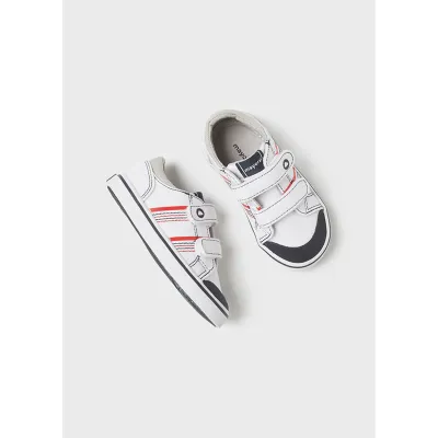 SHOE WHITE CANVAS RED STRIPE & NAVY TRIM VELCRO / 41380