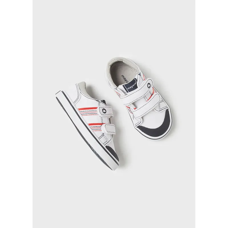 SHOE WHITE CANVAS RED STRIPE & NAVY TRIM VELCRO / 41380 SHOE WHITE CANVAS RED STRIPE & NAVY TRIM VELCRO / 41380