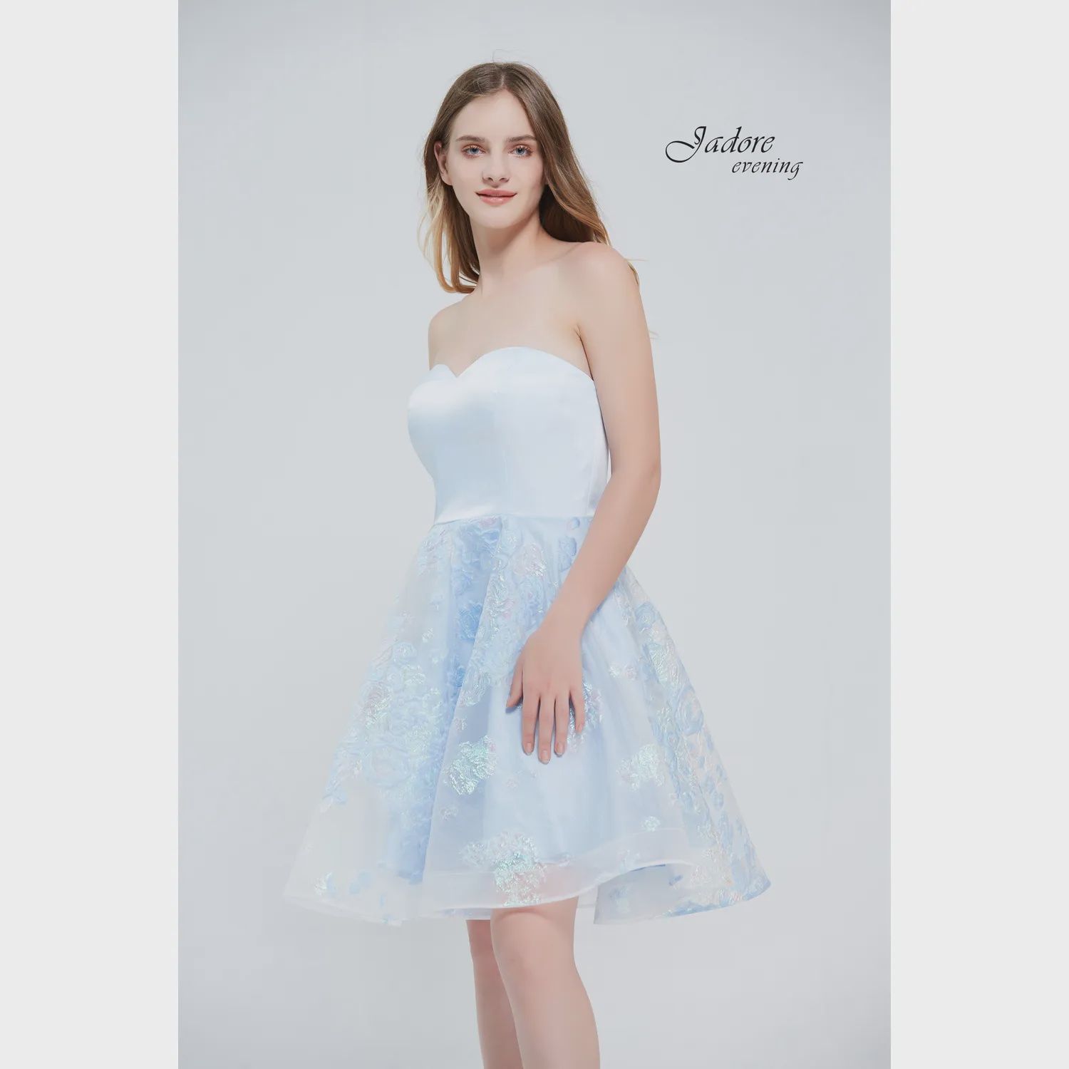 DRESS SWEETHEART LIGHT BLUE 3D SHIMMER FLORAL DETAILS / J20082