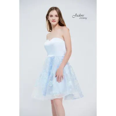 DRESS SWEETHEART LIGHT BLUE 3D SHIMMER FLORAL DETAILS / J20082