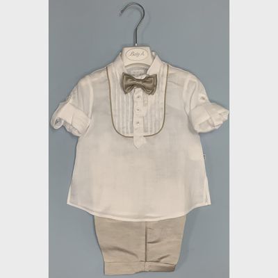 4 PC SHIRT & SHORT & BOWTIE & CUMMBERBAND WHITE & BEIGE / A2275