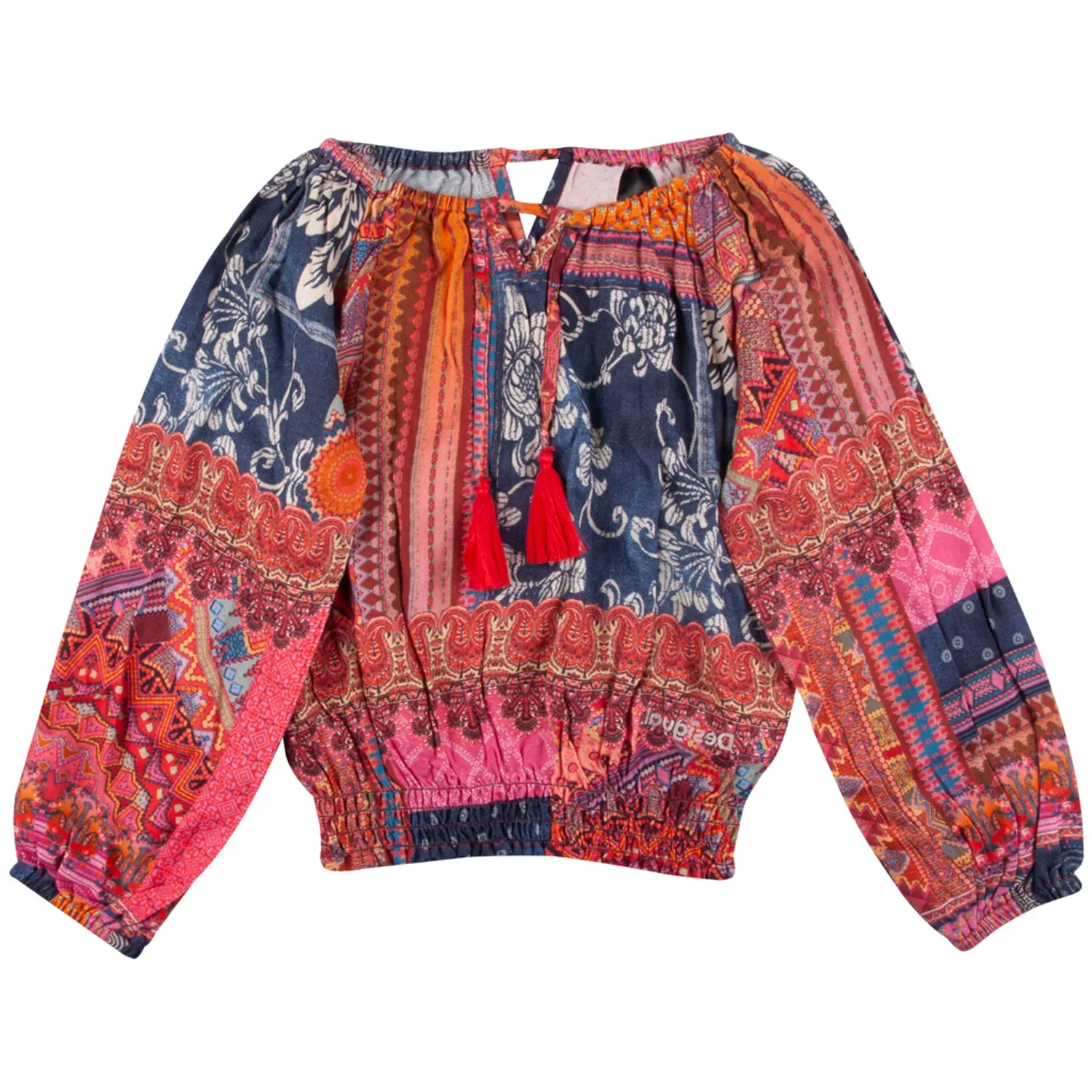 BLOUSE MULTI COLORED LONG SLEEVE ELASTIC WAIST / GCW08