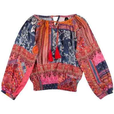 BLOUSE MULTI COLORED LONG SLEEVE ELASTIC WAIST / GCW08