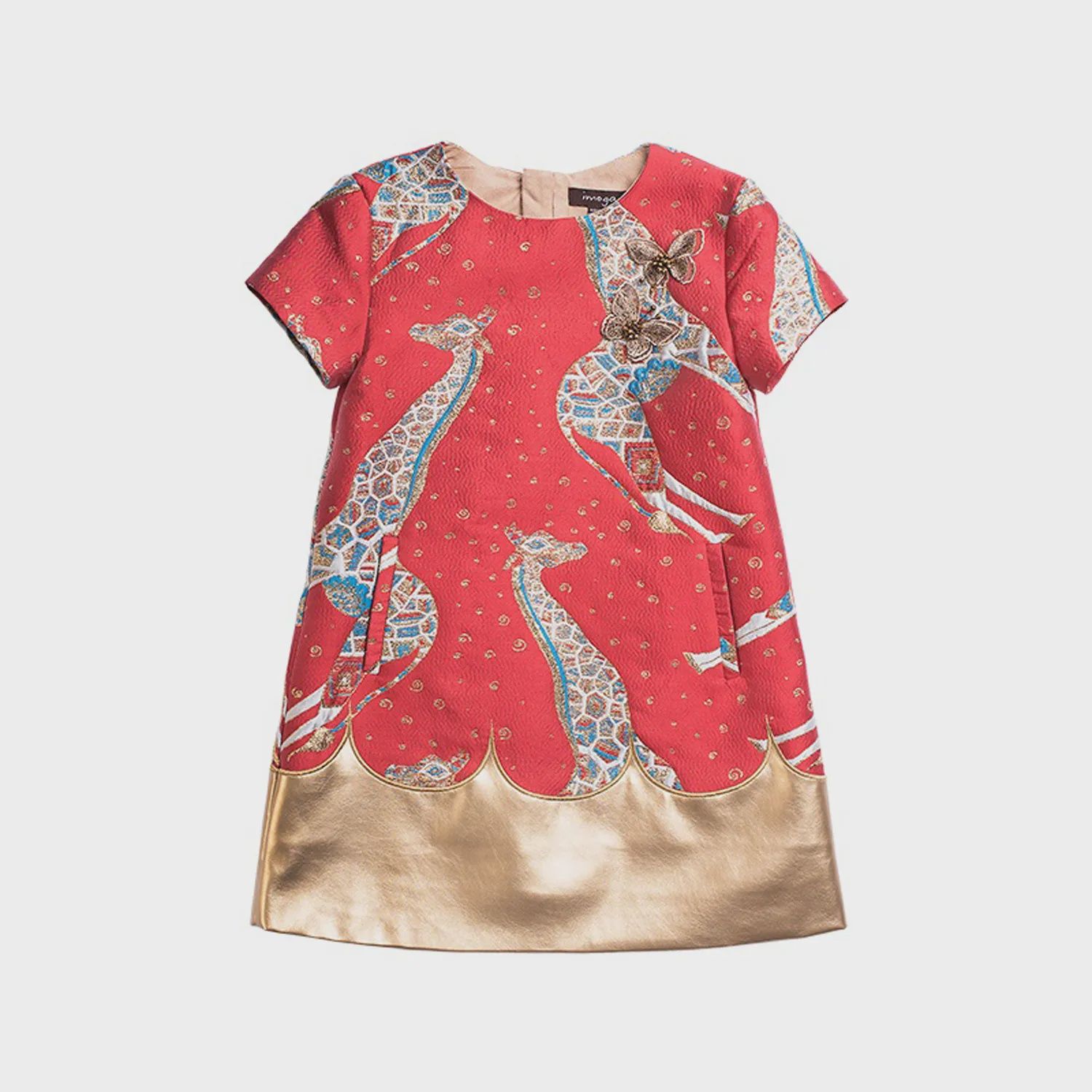 DRESS RED & GOLD GIRAFFE PRINT BUTTERFLY APPLIQUE / TILDA