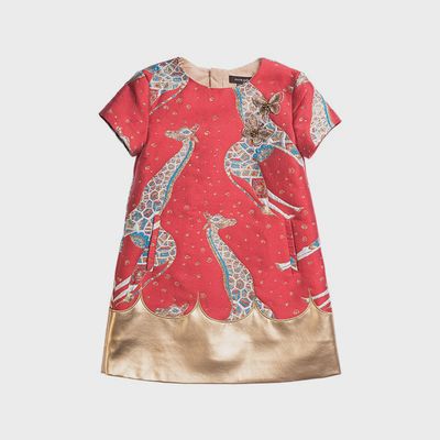 DRESS RED & GOLD GIRAFFE PRINT BUTTERFLY APPLIQUE / TILDA