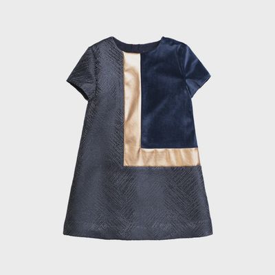 DRESS NAVY VELVET & GOLD STRIPE L SHORT SLEEVE / TANNER