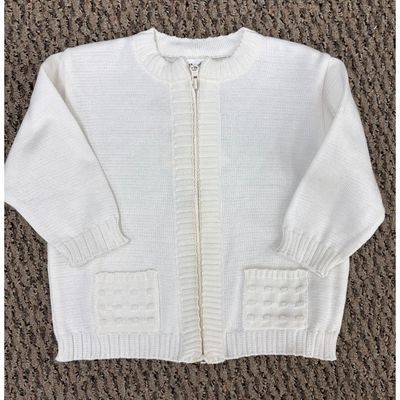 KNIT SWEATER CREAM ZIP CLOSURE 2 POCKETS COTTON / J806-60