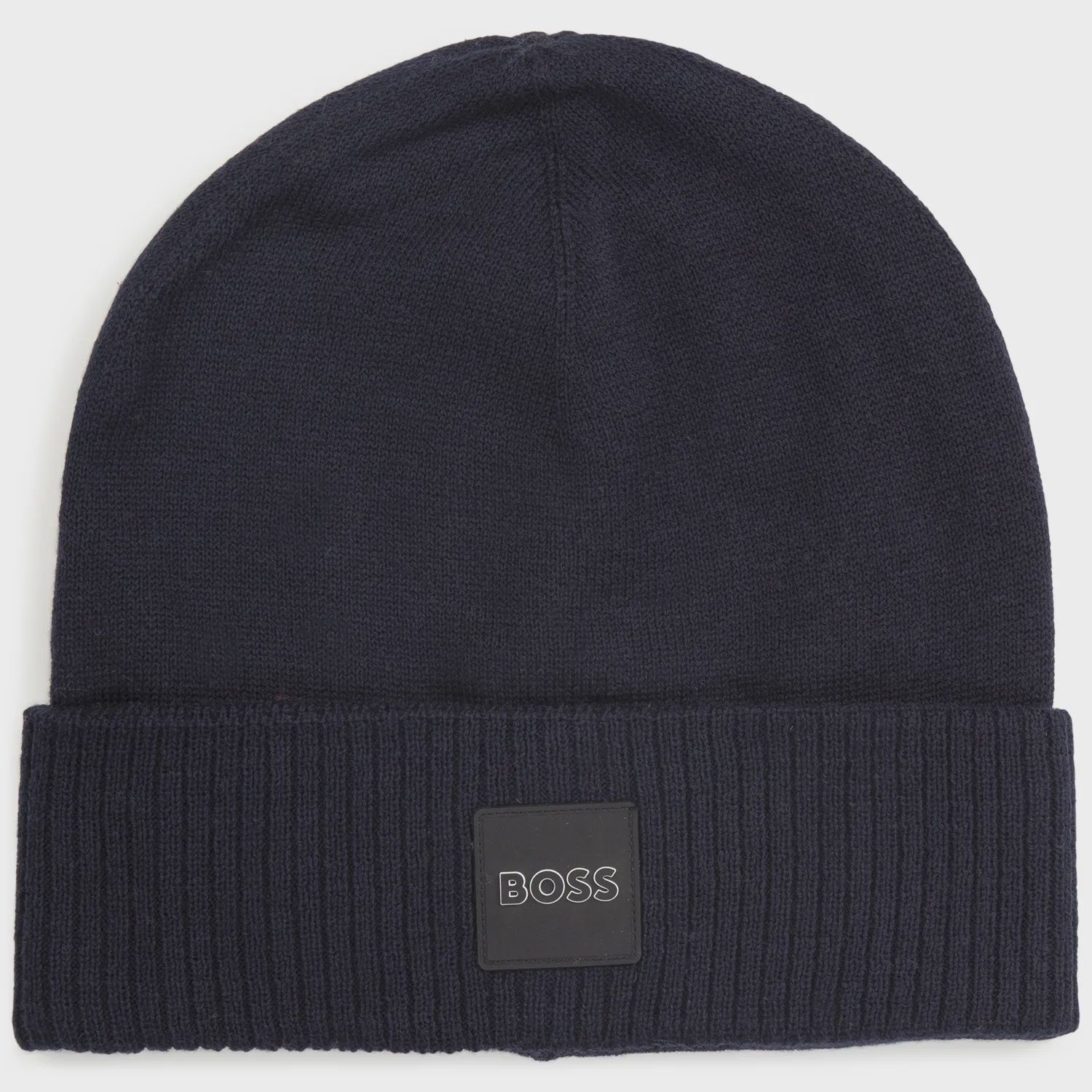 KNIT PULL ON HAT NAVY BOSS LOGO PATCH / J21257