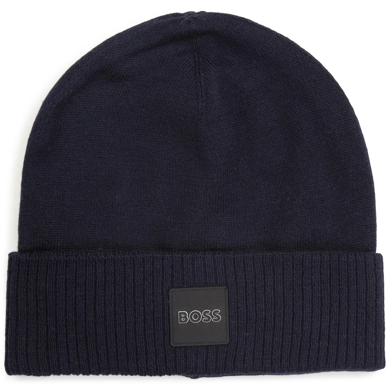 KNIT PULL ON HAT NAVY BOSS LOGO PATCH / J21257