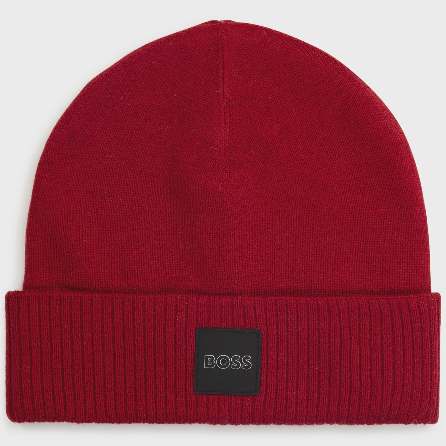 KNIT PULL ON HAT RED BOSS LOGO PATCH / J21257