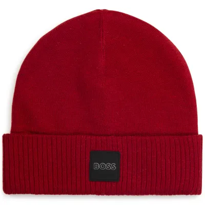 KNIT PULL ON HAT RED BOSS LOGO PATCH / J21257