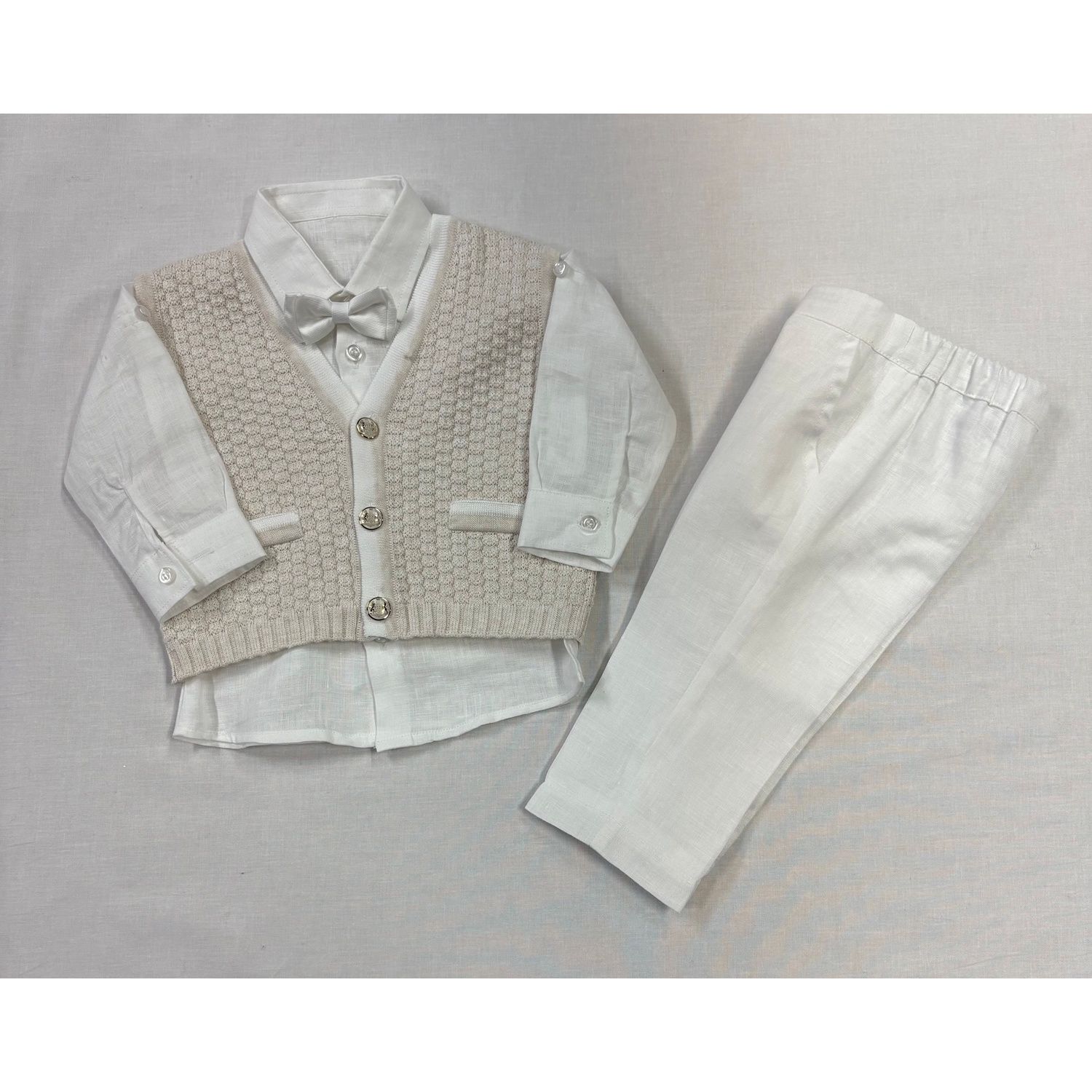 4 PC VEST SET BEIGE & WHITE KNIT FANGO / C622611