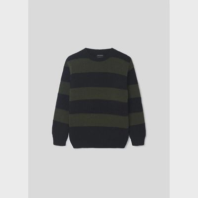 KNIT SWEATER GREEN & BLACK STRIPE / 7363