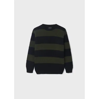 KNIT SWEATER GREEN & BLACK STRIPE / 7363