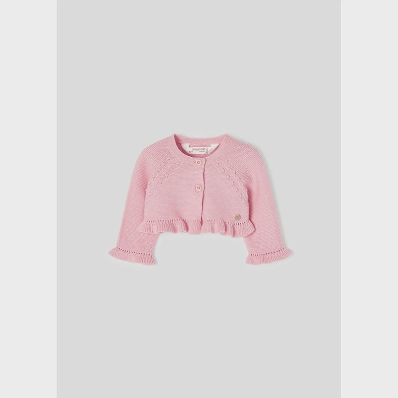BOLERO CARDIGAN PINK KNIT SHORT FRILL EDGING / 2393