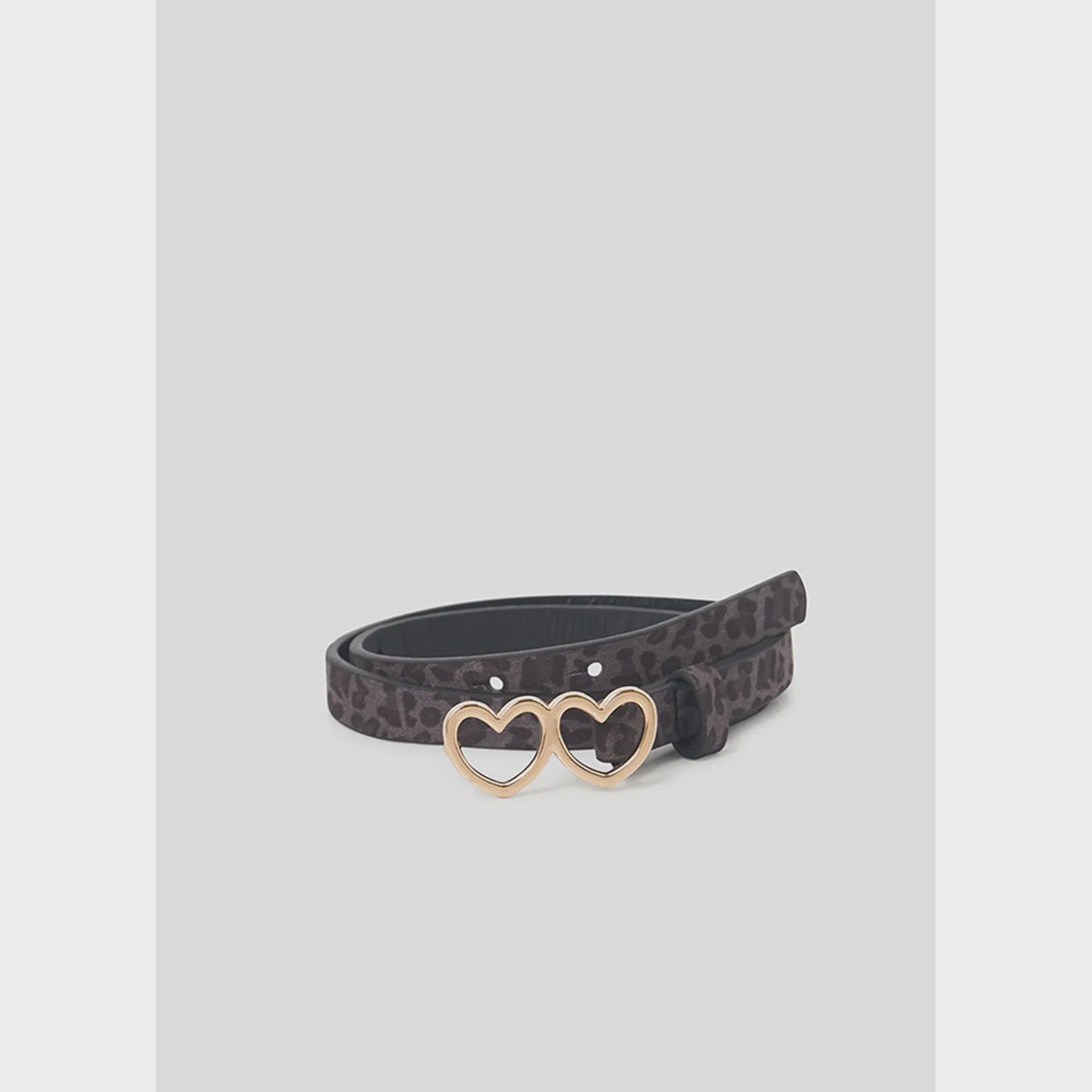 BELT GREY LEOPARD PRINT 2 HEART BUCKLE / 10380