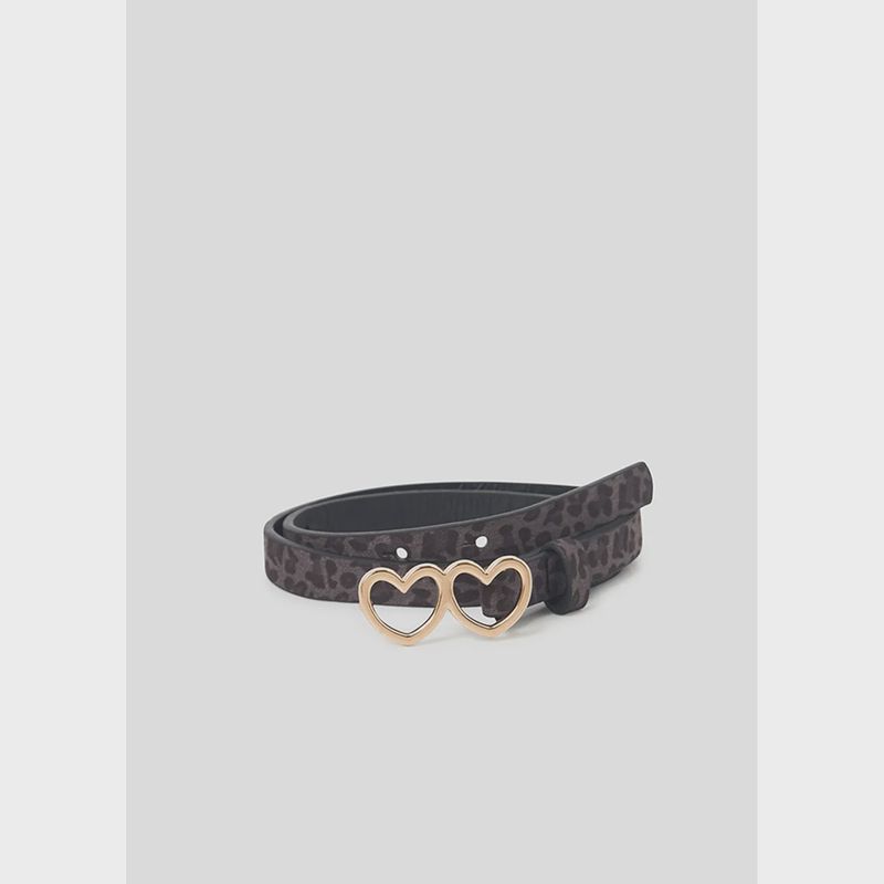 BELT GREY LEOPARD PRINT 2 HEART BUCKLE / 10380