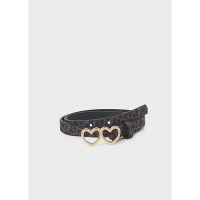 BELT GREY LEOPARD PRINT 2 HEART BUCKLE / 10380