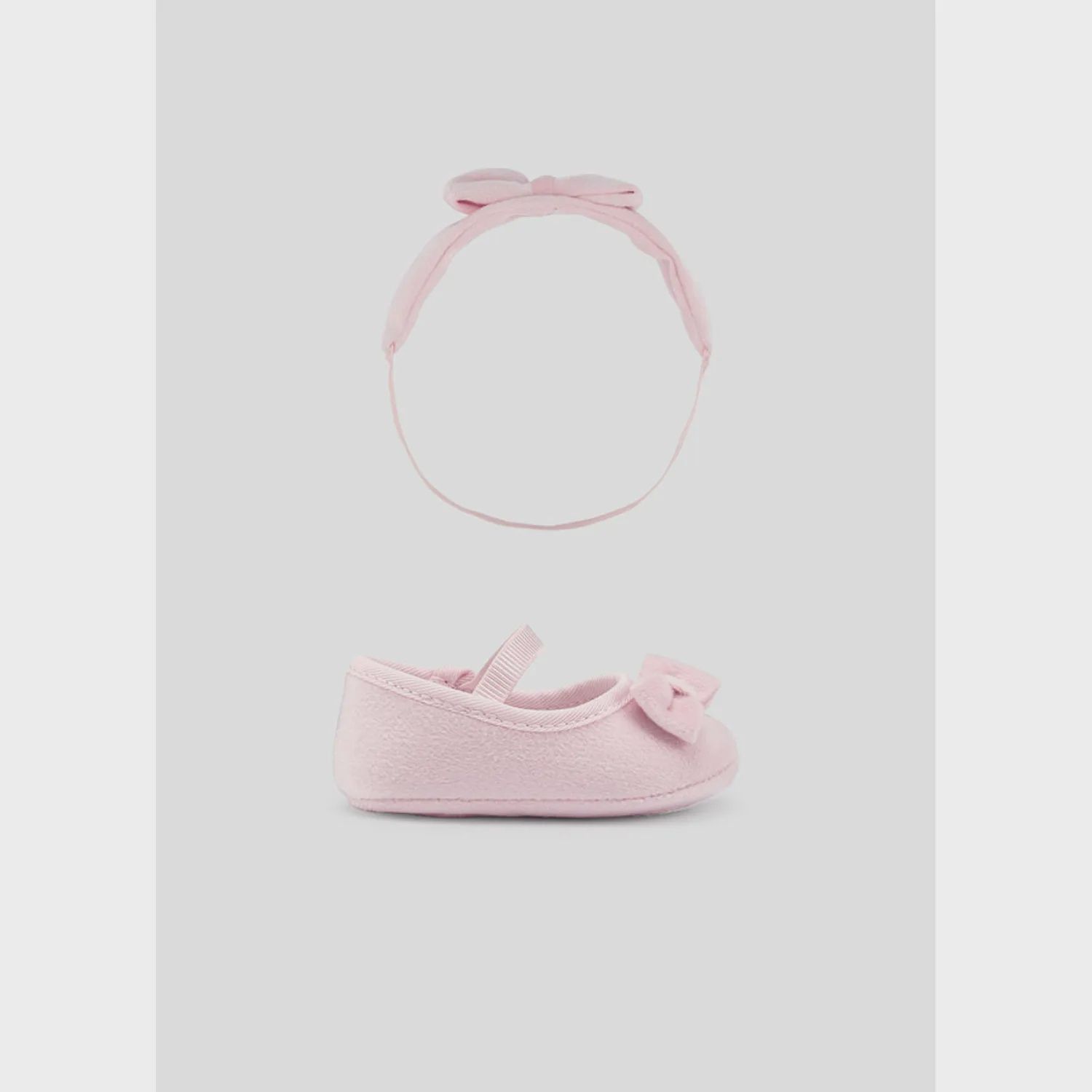 2 PC SHOES & HEADBAND BABY ROSE VELOUR BOW TRIM / 9568