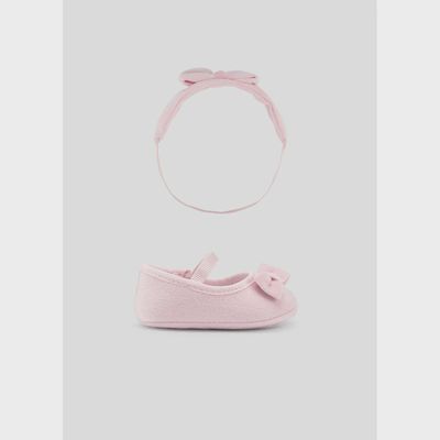2 PC SHOES & HEADBAND BABY ROSE VELOUR BOW TRIM / 9568