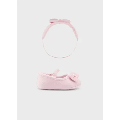 2 PC SHOES & HEADBAND BABY ROSE VELOUR BOW TRIM / 9568