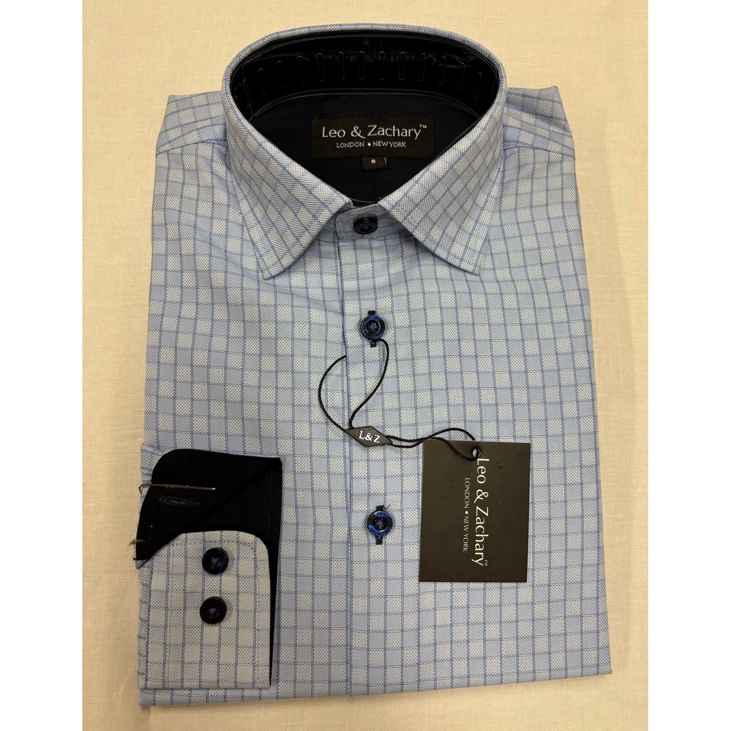 SHIRT BLUE MINI CHECK NAVY TRIM / 5877