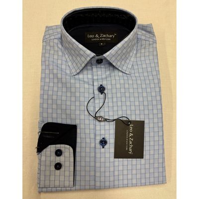 SHIRT BLUE MINI CHECK NAVY TRIM / 5877