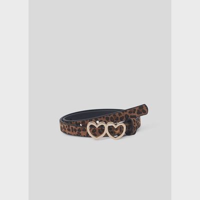 BELT BROWN LEOPARD PRINT 2 HEART BUCKLE / 10380