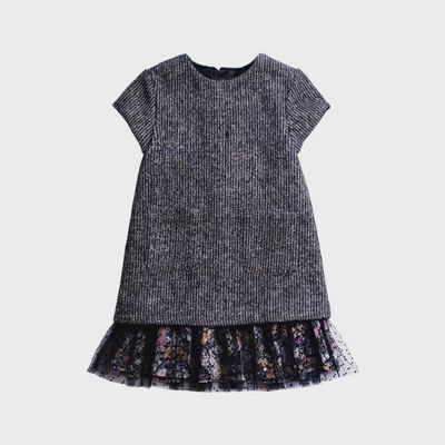 DRESS BLACK WOVEN GOLD THREAD FLORAL CHIFFON HEM / SARA
