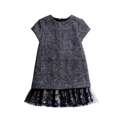 DRESS BLACK WOVEN GOLD THREAD FLORAL CHIFFON HEM / SARA