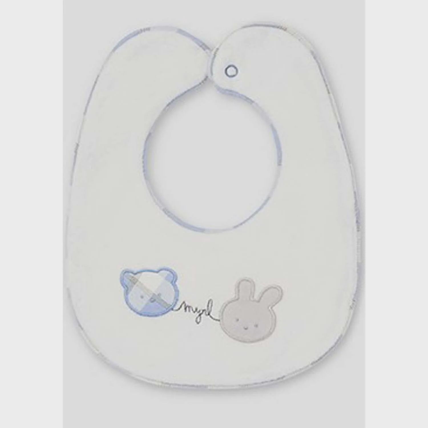 VELOUR BIB WHITE BLUE BEAR & GREY BUNNY APPLIQUE / 9147