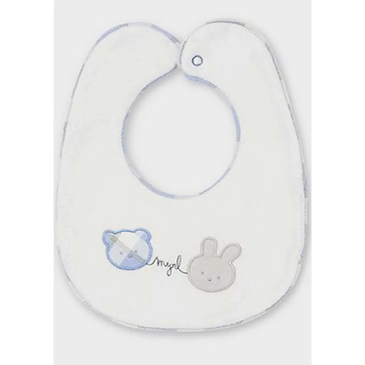 VELOUR BIB WHITE BLUE BEAR & GREY BUNNY APPLIQUE / 9147