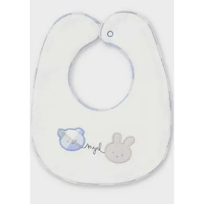 VELOUR BIB WHITE BLUE BEAR & GREY BUNNY APPLIQUE / 9147