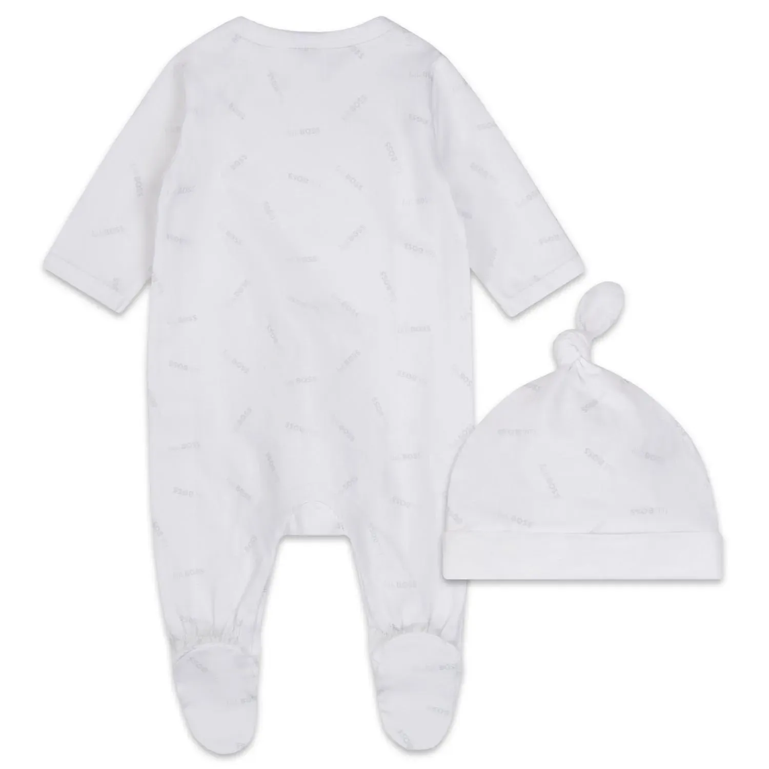 2 PC SLEEPER & HAT GIFT SET WHITE BLACK ALLOVER BOSS PRINT / J98379