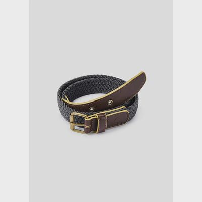 BELT GREY WOVEN PATTERN BROWN LEATHER / 10364