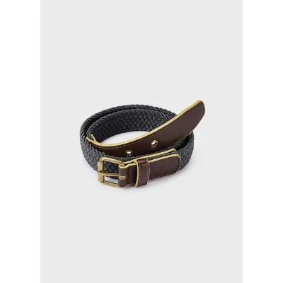 BELT GREY WOVEN PATTERN BROWN LEATHER / 10364