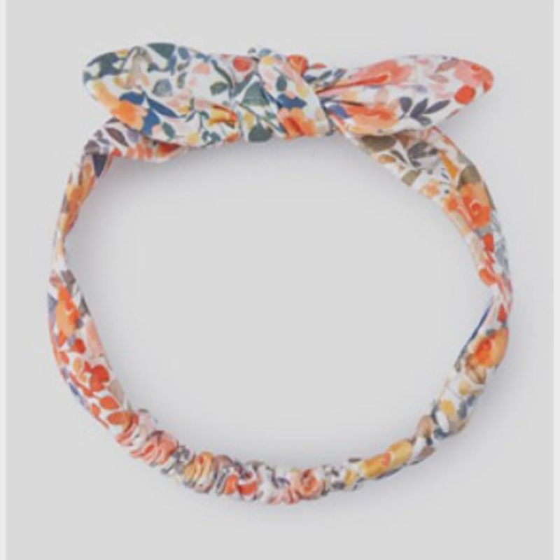 HEADBAND ORANGE FLORAL SOFT STRETCH BOW TRIM