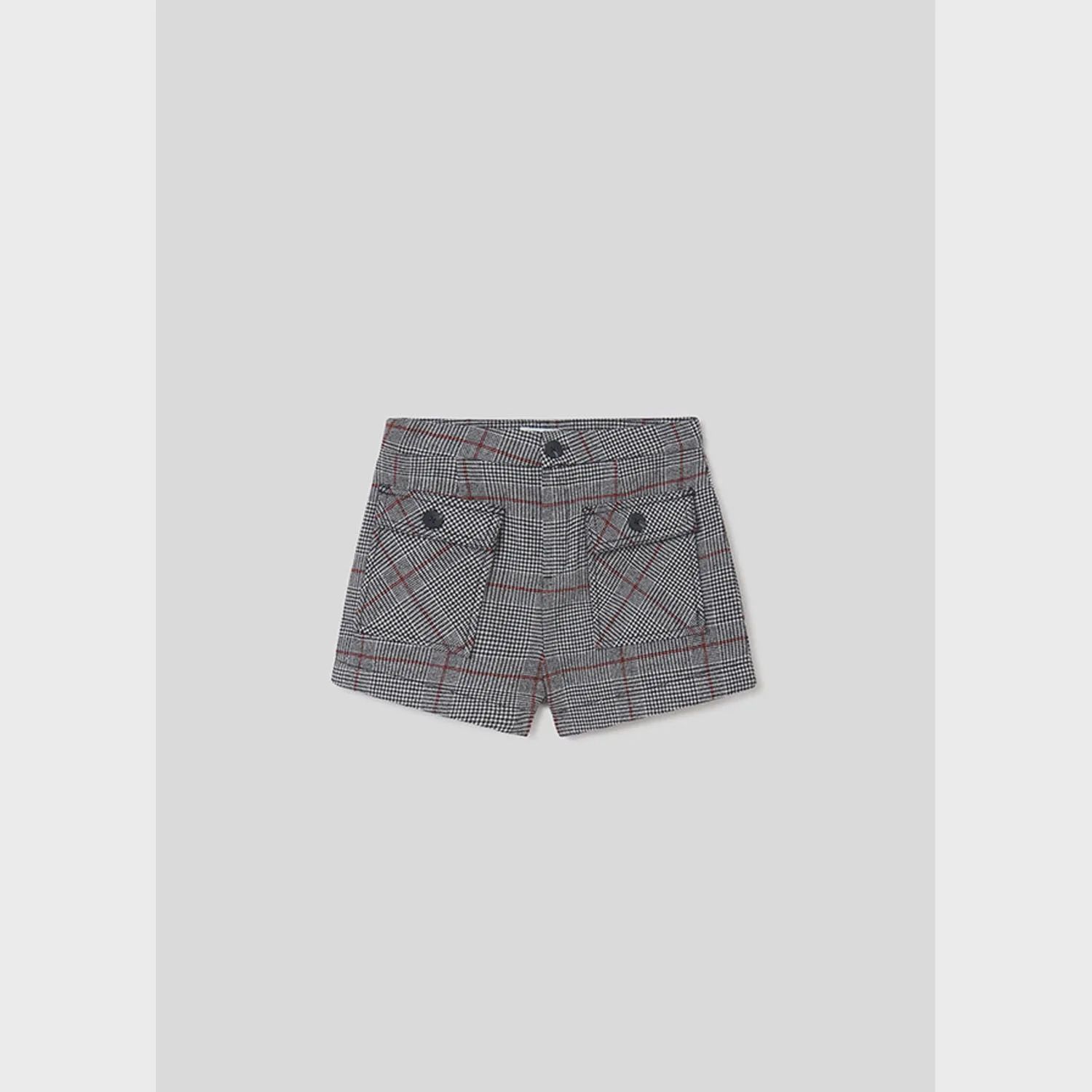 PLAID SHORTS BLACK & WHITE & RED WITH POCKETS / 7205