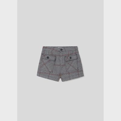 PLAID SHORTS BLACK & WHITE & RED WITH POCKETS / 7205