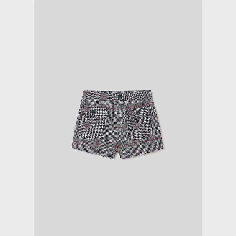PLAID SHORTS BLACK & WHITE & RED WITH POCKETS / 7205